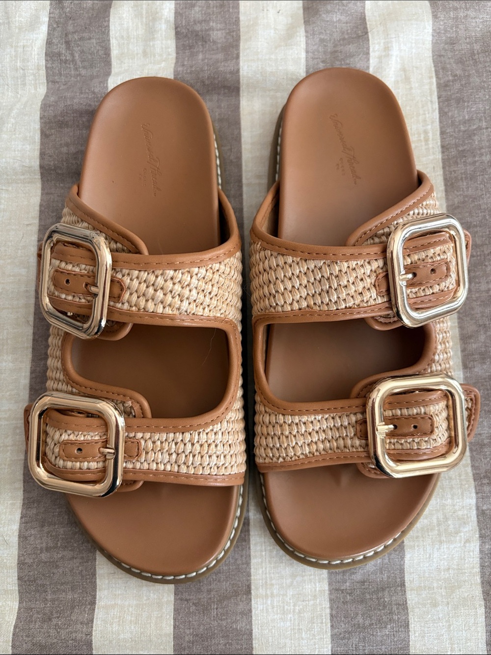 Universal Threads Collin Woven Double-Buckle Slide Sandals in Tan